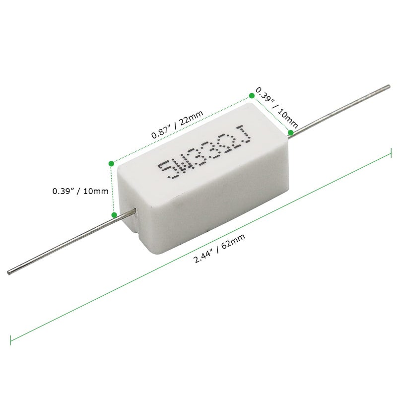 Dimlove White Wound Fixed Ceramic 10 PCS 5W 33 Ohm 5% Axial Lead Wire Resistors - Horizontal, Flame, Heat & Moisture Resistant - Image 3